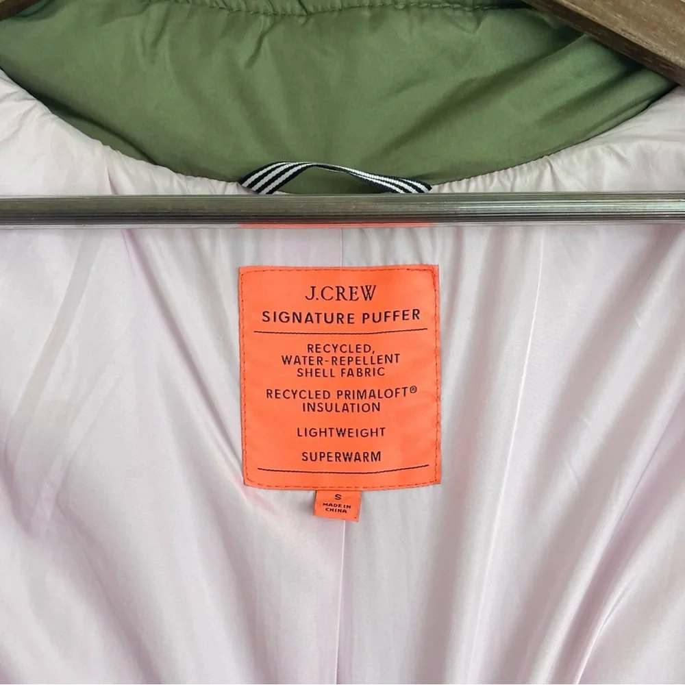 J. Crew Quilted Cocoon Puffer Jacket Army Green Gold Oversized Cozy Casual - Picture 8 of 11